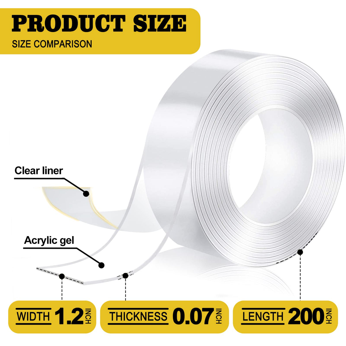 Double Sided Mounting Tape,1.2" x 200",Heavy Duty Removable Nano Adhesive Tape for Walls,Adhesive Strips Strong Sticky Gel Grip Tape,Transparent Poster Tape Wall Tape for Picture Carpet Decoration 🍁 All In One Marketplace Canada