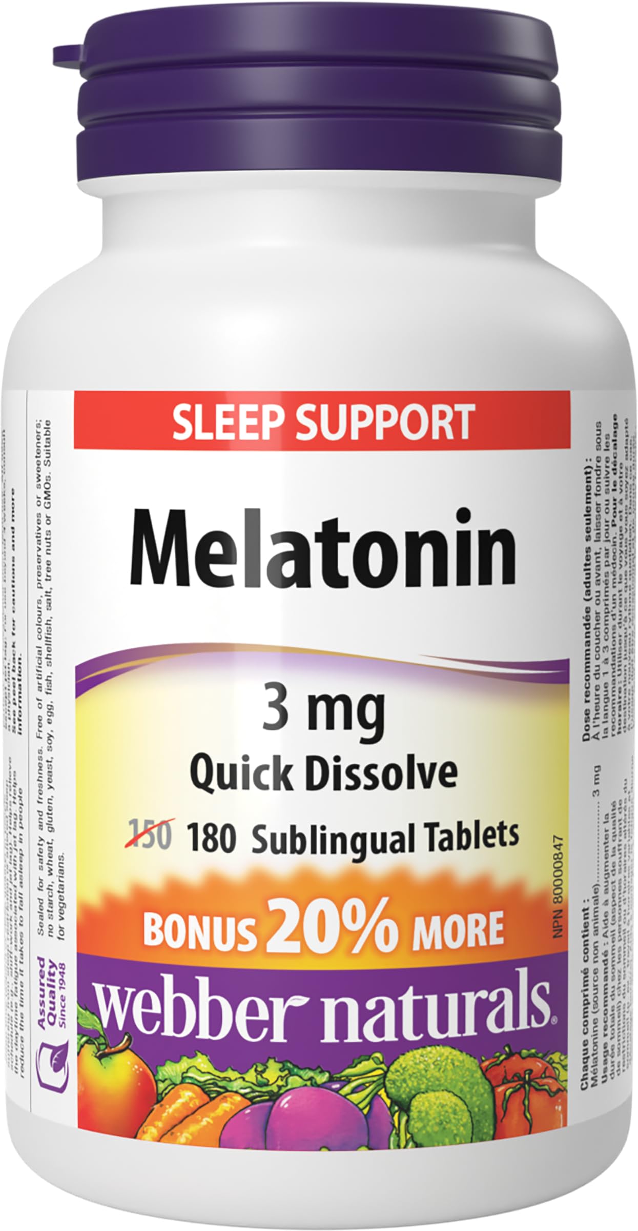 Webber Naturals Melatonin 3 mg, 180 Quick Dissolve Tablets, For Sleep Support 🍁 All In One Marketplace Canada