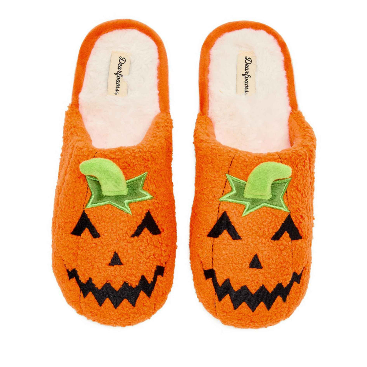 Dearfoams Unisex-Adult Spooky Fuzzy Halloween Pumpkin Jack O Lantern Slipper, Jack O Lantern, 9-10 Women/7-8 Men