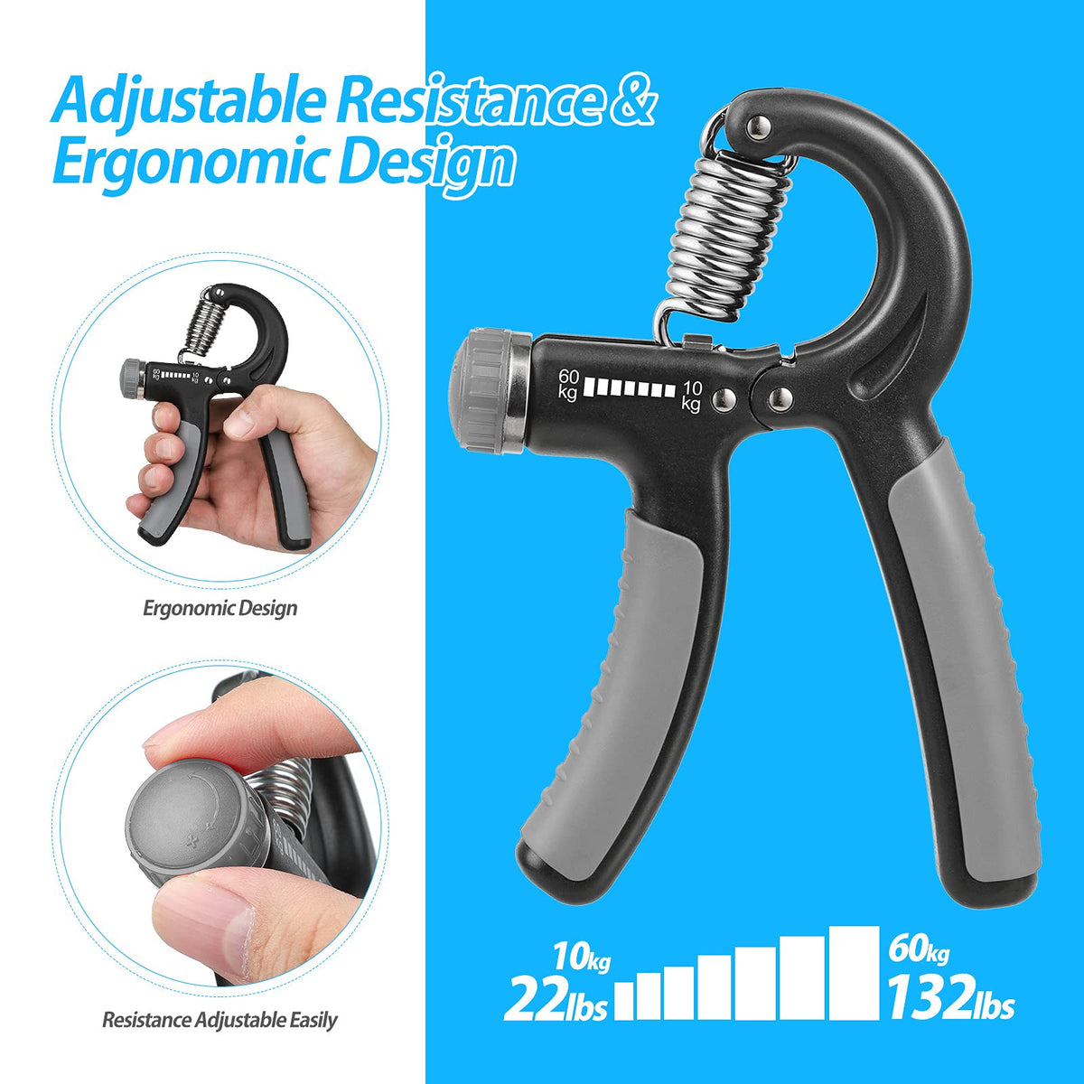 NIYIKOW 2 Pack Hand Grip Strengthener, Grip Strength Trainer, Adjustable Resistance 22-132Lbs (10-60kg), Forearm Strengthener, Perfect for Musicians Athletes - Grey 🍁 All In One Marketplace Canada