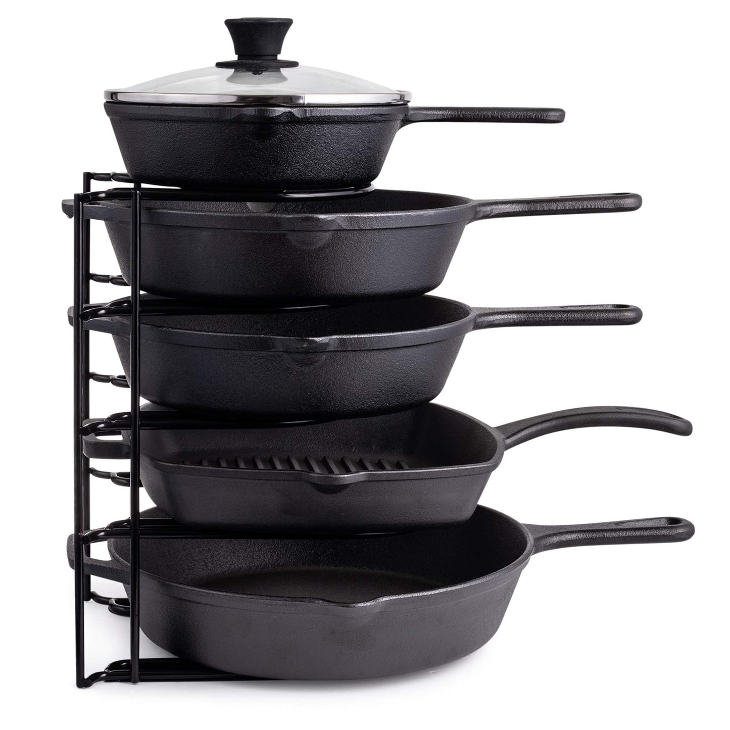 Heavy Duty Pan Organizer, 5 Tier Rack - Holds up to 50 LB - For Cast Iron Skillets, Griddles, Pots - Durable Steel Construction - Space Saving Kitchen Storage - No Assembly Required - Black 12.2-Inch 🍁 All In One Marketplace Canada