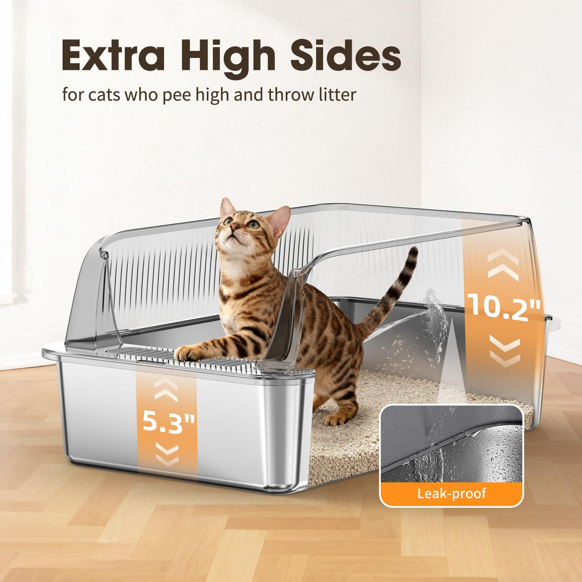 XL Stainless Steel Cat Litter Box with High Sides Lid, Large Litter Box for Big&Multiple Cats, Metal Kitty Litter Boxes with Anti-Leakage Enclosure,Non-Stick,Scoop Included 🍁 All In One Marketplace Canada