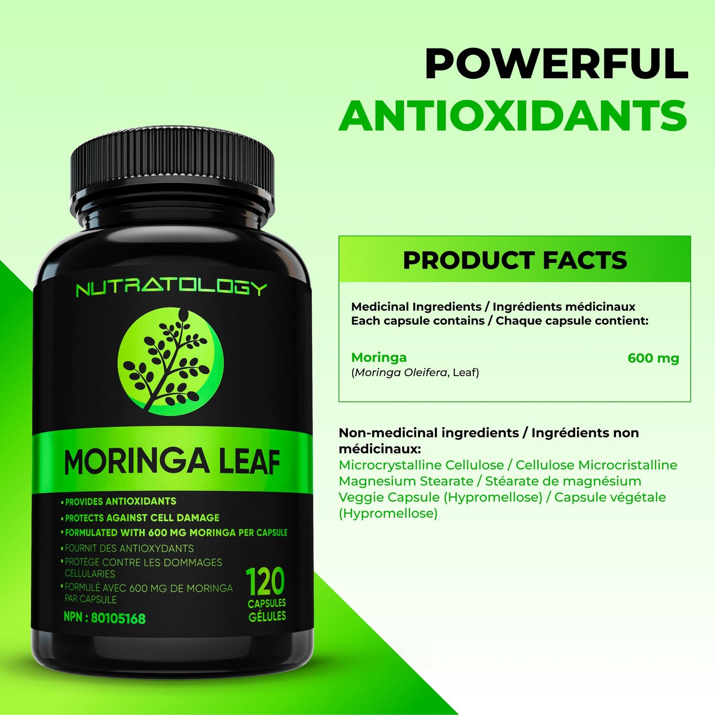 Nutratology® Organic Moringa Leaf Capsules | 1200MG Per Serving | Canadian-Made | Provides Powerful Antioxidants - Protects Against Cell Damage, Supports Liver Detox & Gut Health - 120 Caps 🍁 All In One Marketplace Canada