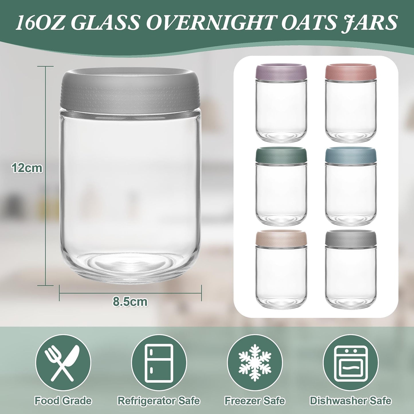 Xileanalee Overnight Oats Containers with Lids 6 Pack-16 Oz Mason Jar with Lids-Overnight Oats Jars Glass Food Storage Containers for Chia Seed Pudding Salad Cereal Coffee Spices 🍁 All In One Marketplace Canada