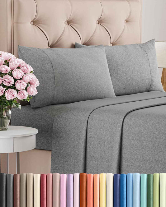 Queen Size 4 Piece Sheet Set - Comfy Breathable & Cooling Sheets - Hotel Luxury Bed Sheets for Women & Men - Deep Pockets, Easy-Fit, Soft & Wrinkle Free Sheets - Heathered Grey Oeko-Tex Bed Sheet Set 🍁 All In One Marketplace Canada