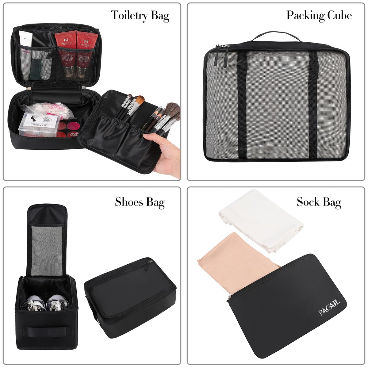 BAGAIL 8 Set Packing Cubes, Lightweight Travel Luggage Organizers with Shoe Bag, Toiletry Bag & Laundry Bag (Jet Black) 🍁 All In One Marketplace Canada