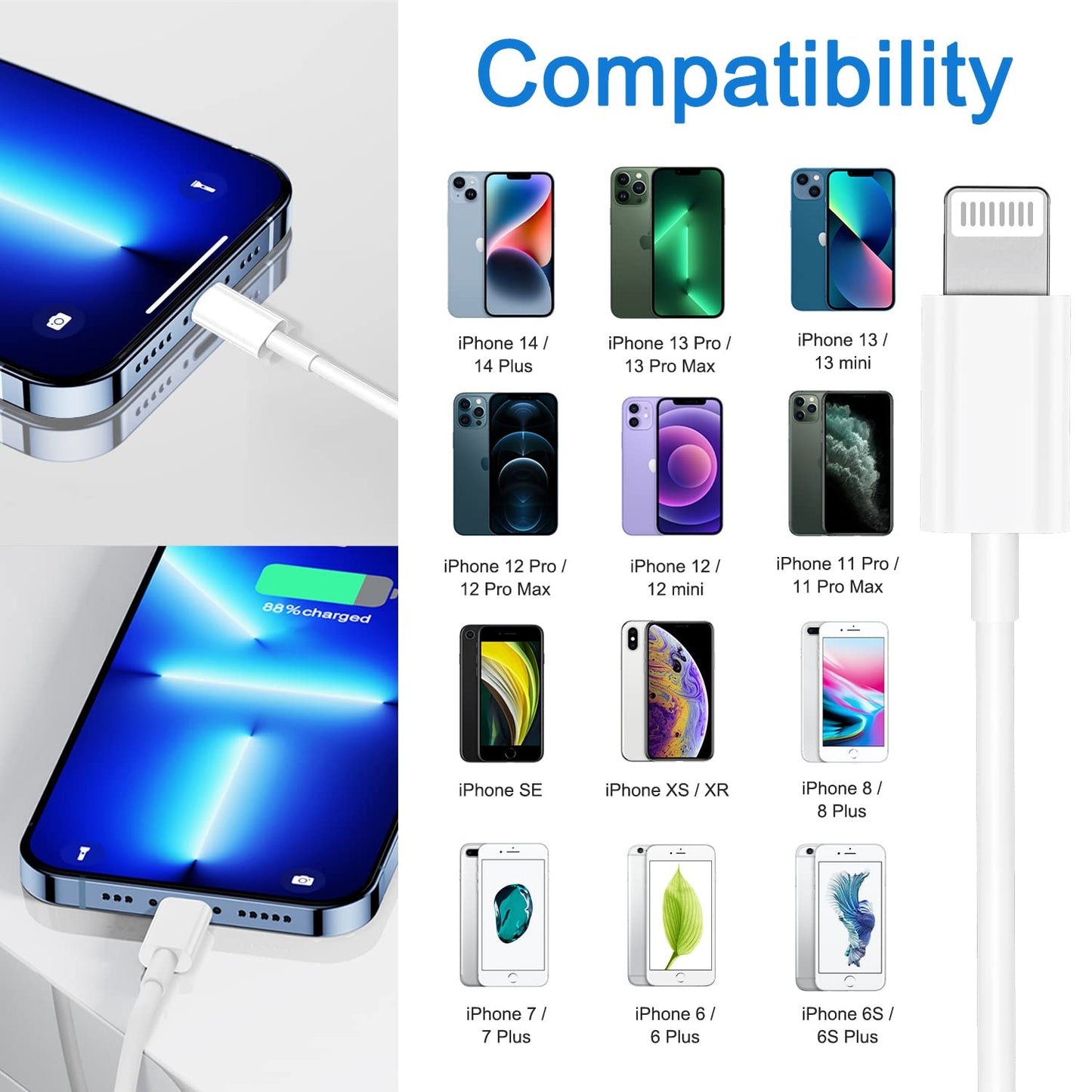 iPhone Lightning Cable [Apple MFi Certified], 4Pack iPhone Charger Cable 6FT, USB to Lightning Cable, Apple 2.4A Fast Charging Cord for iPhone 14/13/12/11 Pro/11/XR/8/7/6s Plus, iPad Pro/Air/Mini 🍁 All In One Marketplace Canada