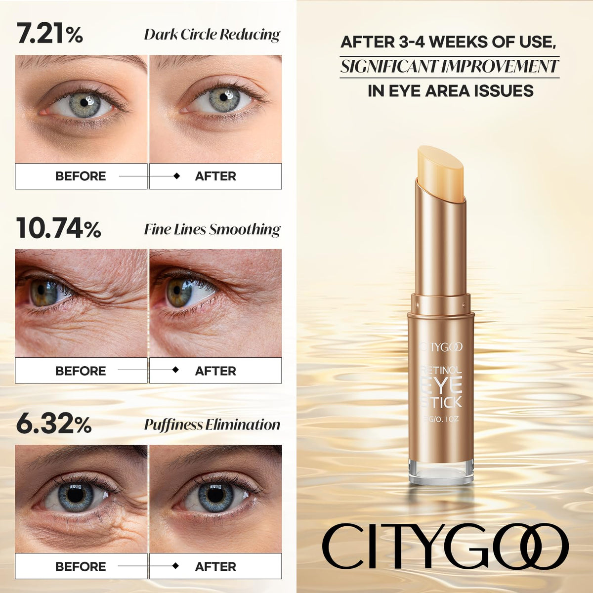 Retinol Eye Stick With Collagen, Hyaluronic Acid For Dark Circle, Wrinkles in 3-4 Weeks, Under Eye Cream Anti Aging, For Puffiness and Bags Reduces Fine Lines (Retinol Premium Gold Edition 3g) 🍁 All In One Marketplace Canada