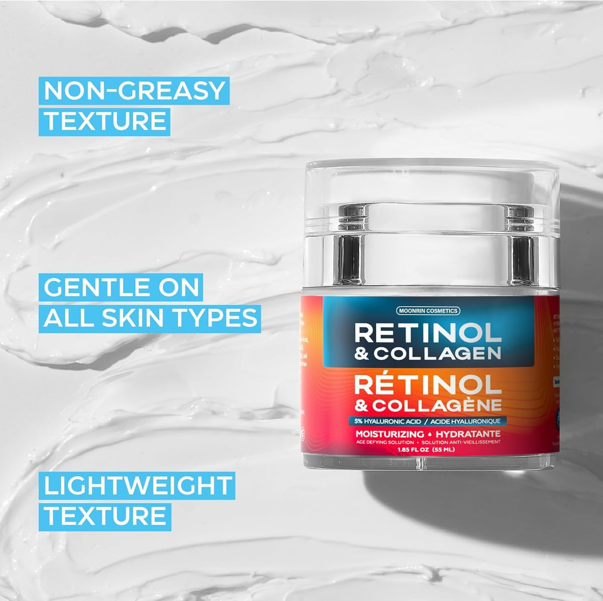 Retinol Cream for Face with Hyaluronic Acid, Collagen Day & Night Moisturizer for Women and Men, Age Solution Cream, 1.85 Oz 🍁 All In One Marketplace Canada