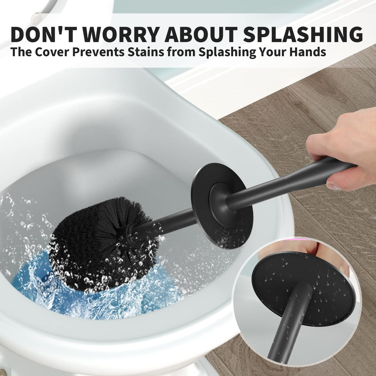 UPTRONIC Toilet Brush, Toilet Bowl Brush with Extra Long Handle Durable Bristles Toilet Scrubber and Covered Holder for Toilet Brush Set for Bathroom Cleaning (Black-01) 🍁 All In One Marketplace Canada