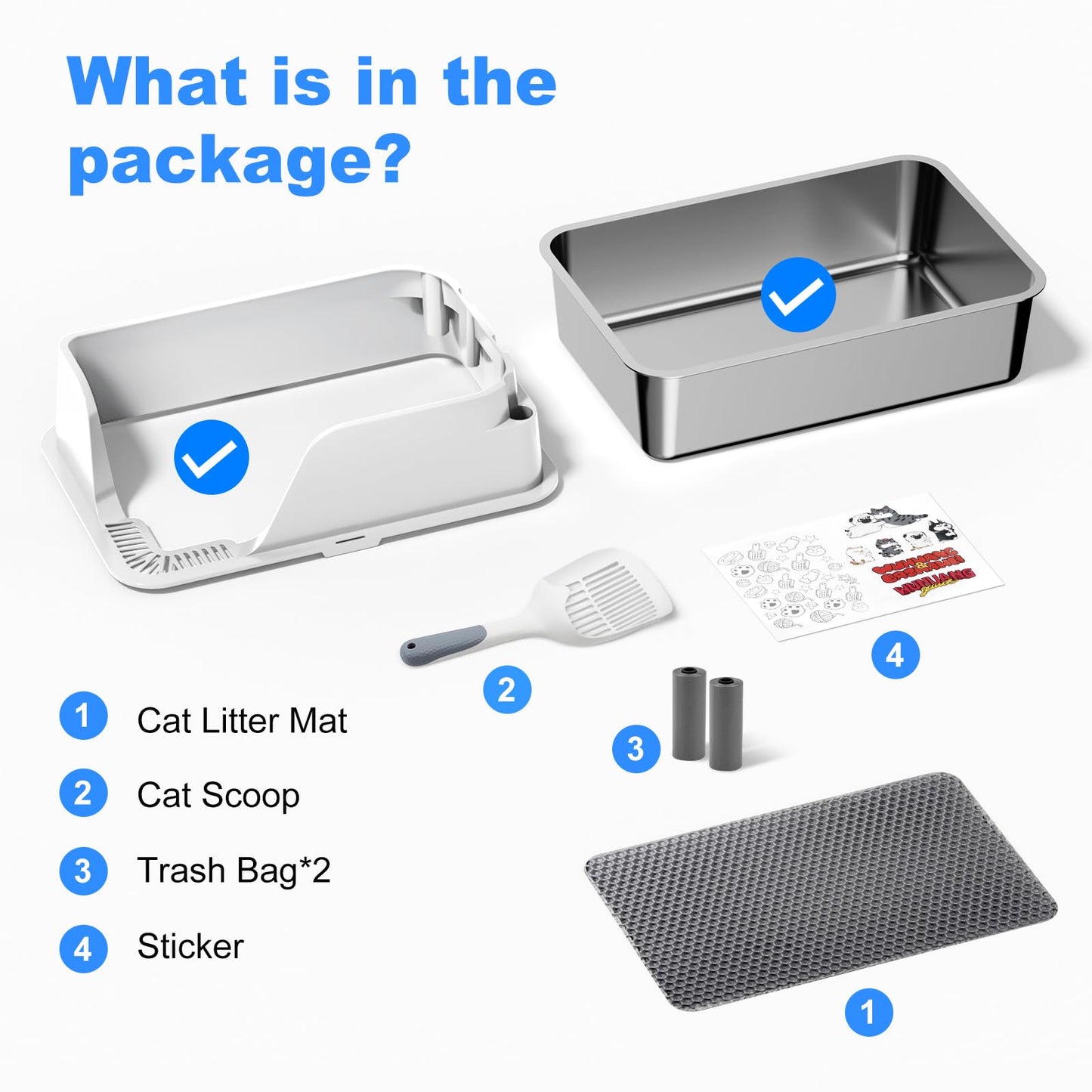 Stainless Steel Cat Litter Box with Lid, XL for Big Cats, High Sided Metal Litter Pan, Anti Leakage,Odor-Free & Easy Cleaning,Included Scoop &Trash Bag*2 & Mat & Sticker (White) 🍁 All In One Marketplace Canada