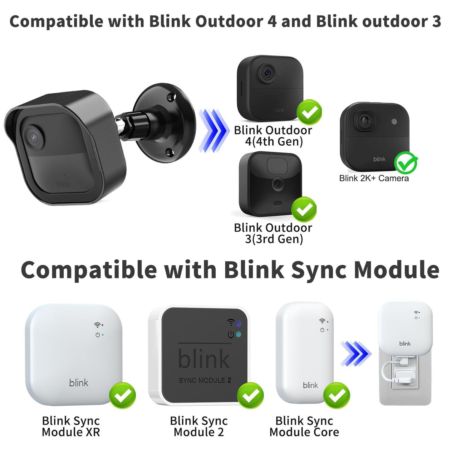 All-New Blink Camera Mount for Outdoor 4/2K+, 3 Pack Protective Cover and 360 Degree Adjustable Mounting Bracket, Blink Sync Module Outlet Mount (Black) 🍁 All In One Marketplace Canada