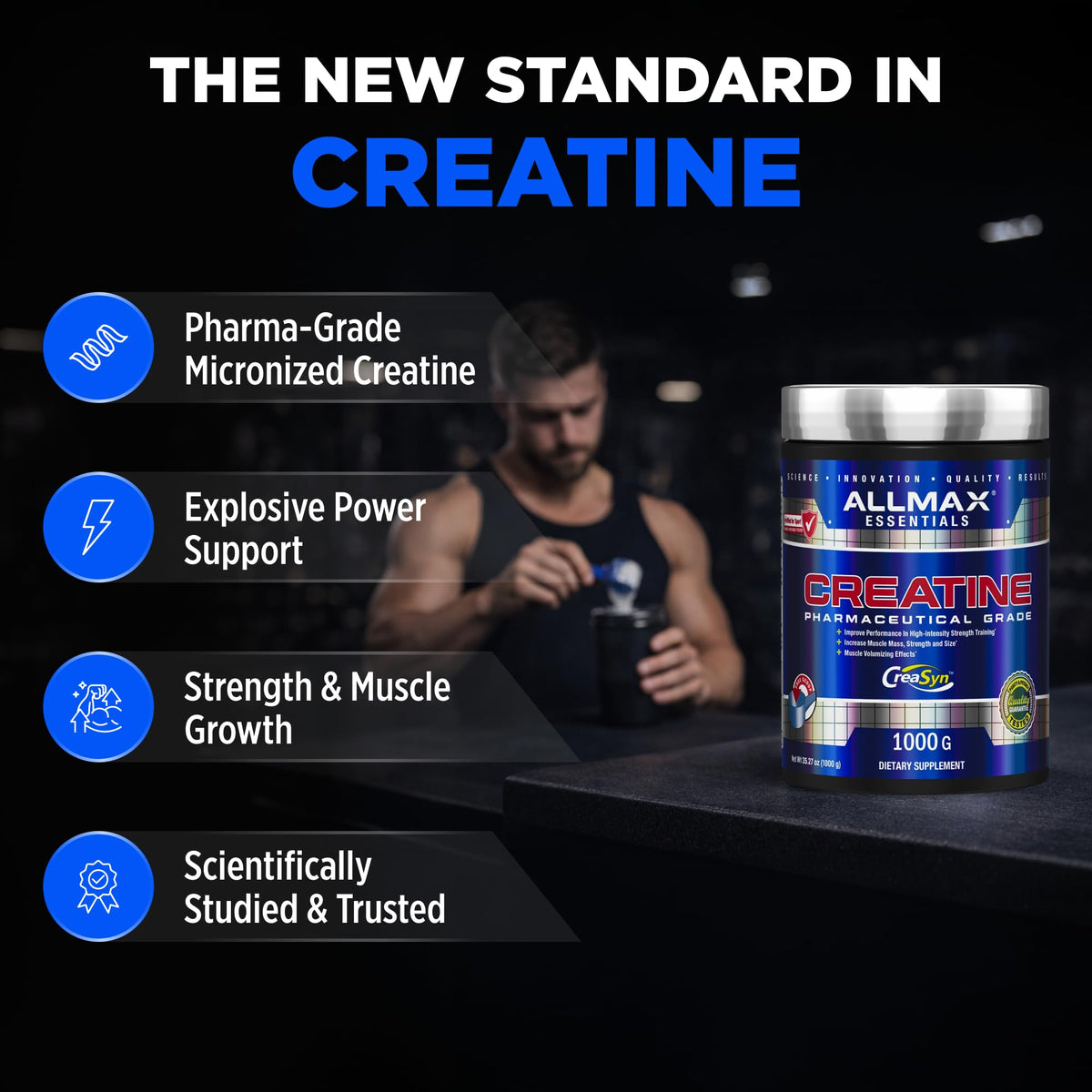 Allmax Creatine Monohydrate - Aid Muscle Growth & Strength Gains, No Artificial Ingredients - 1000g - 5g per Serving - 200 Servings 🍁 All In One Marketplace Canada