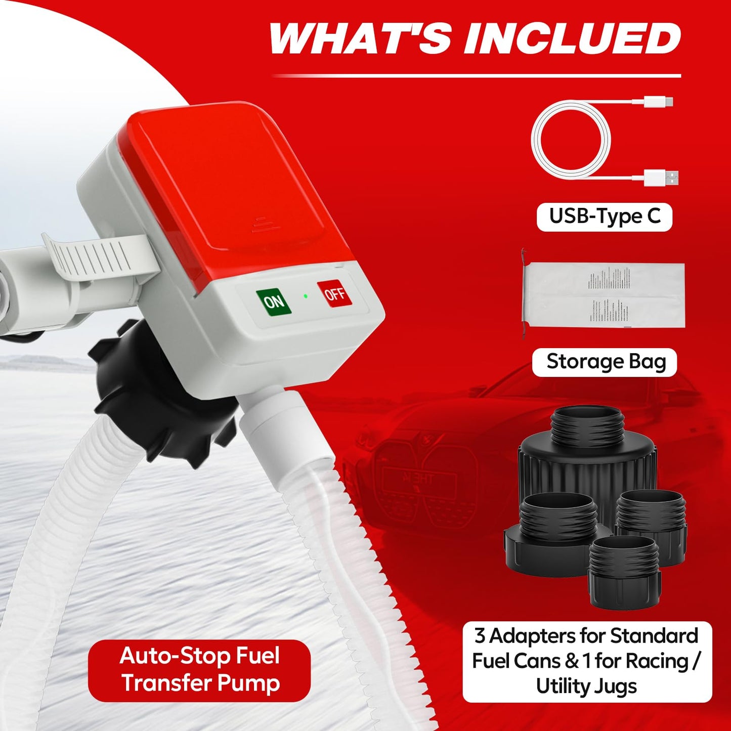 KEIMI Portable Fuel Transfer Pump with Auto-Stop, 3.2 Gallon per Min, 51" Extra Long Hose, Battery & USB Powered, 4 Can Adapters, Leak-proof Gas Pump for Oil, Diesel and Gasoline 🍁 All In One Marketplace Canada