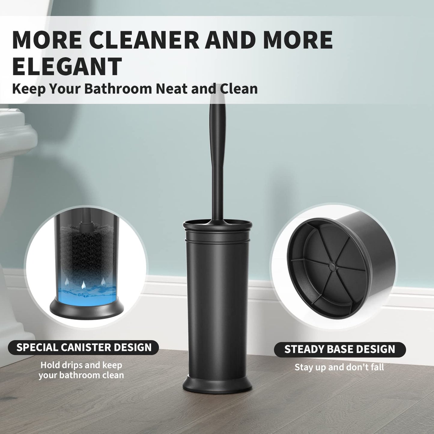 UPTRONIC Toilet Brush, Toilet Bowl Brush with Extra Long Handle Durable Bristles Toilet Scrubber and Covered Holder for Toilet Brush Set for Bathroom Cleaning (Black-02) 🍁 All In One Marketplace Canada