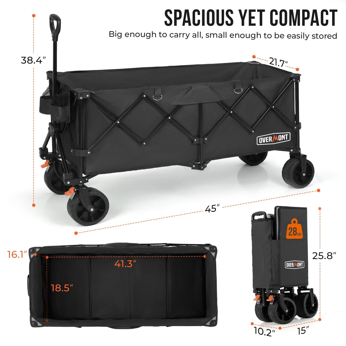 Overmont 300L Foldable Collapsible Wagon - Heavy Duty Utility Beach Wagon Cart with Rotatable Wide Wheels Inside Pockets for Camping Garden Shopping Sports - 440lbs Load 🍁 All In One Marketplace Canada