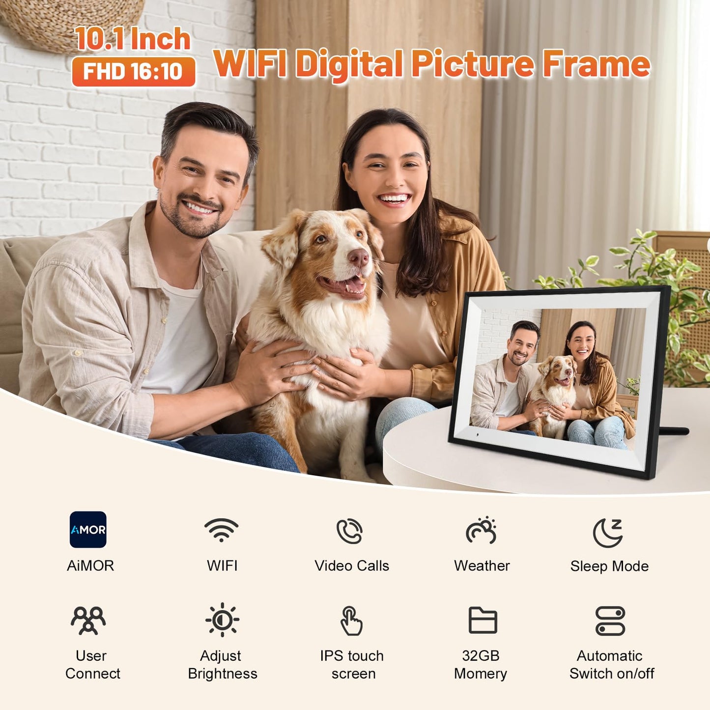 Anna Bella Digital Photo Frame 10.1 Inch with 1280x800 HD IPS Touch Screen, 32GB WiFi Digital Picture Frame with App Sharing, Auto-Rotate Photo Frame with Sleep Mode, Gift for Parents, Friends 🍁 All In One Marketplace Canada