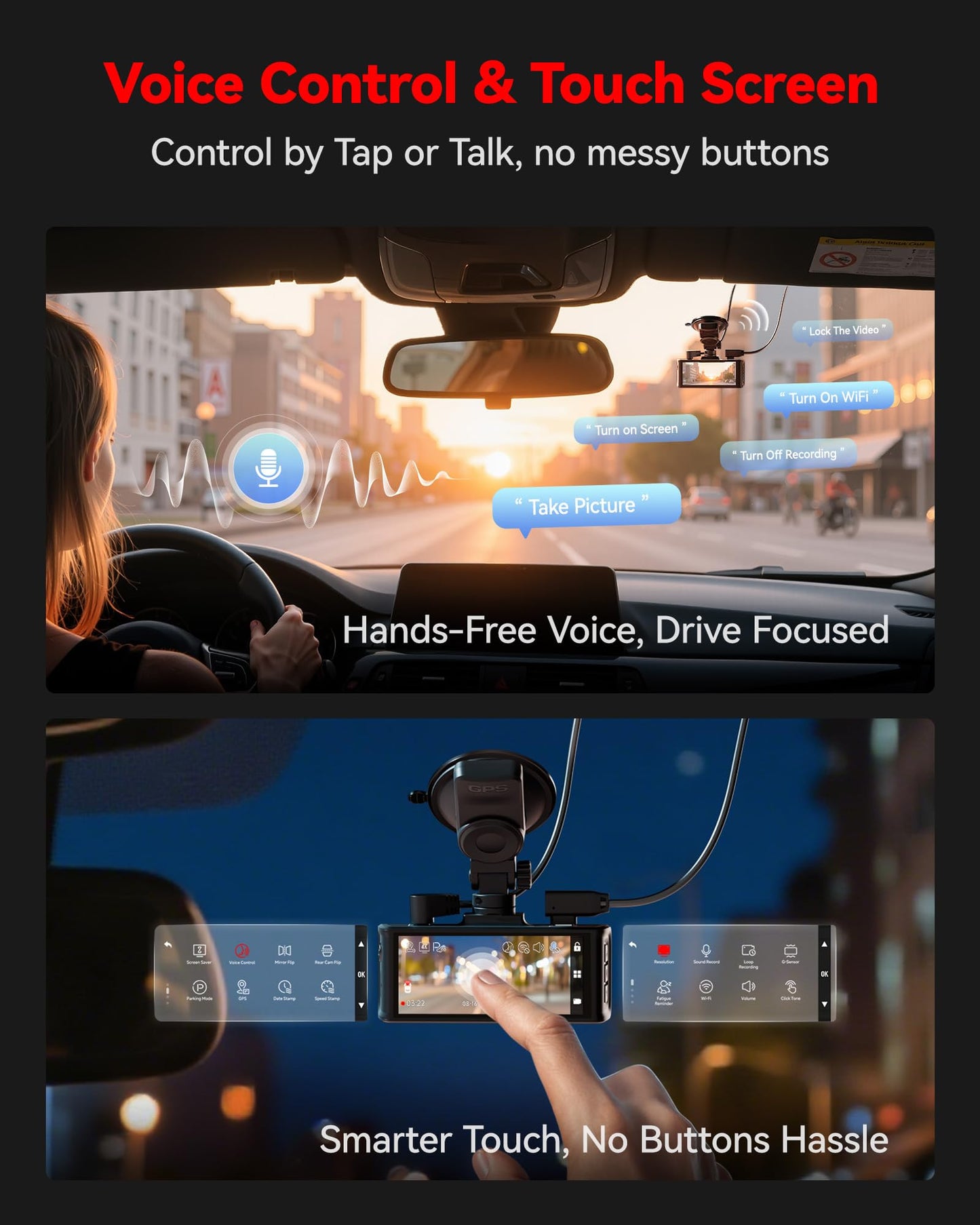 REDTIGER 4K Dash Cam Front and Rear, STARVIS 2 Sensor, Touch Screen 3.18", Voice Control, 20MB/s 5.8GHz WiFi 6 Car DashCam with 128GB Card, GPS, Night Vision, Emergency Lock, Parking Mode(F7N Touch) 🍁 All In One Marketplace Canada