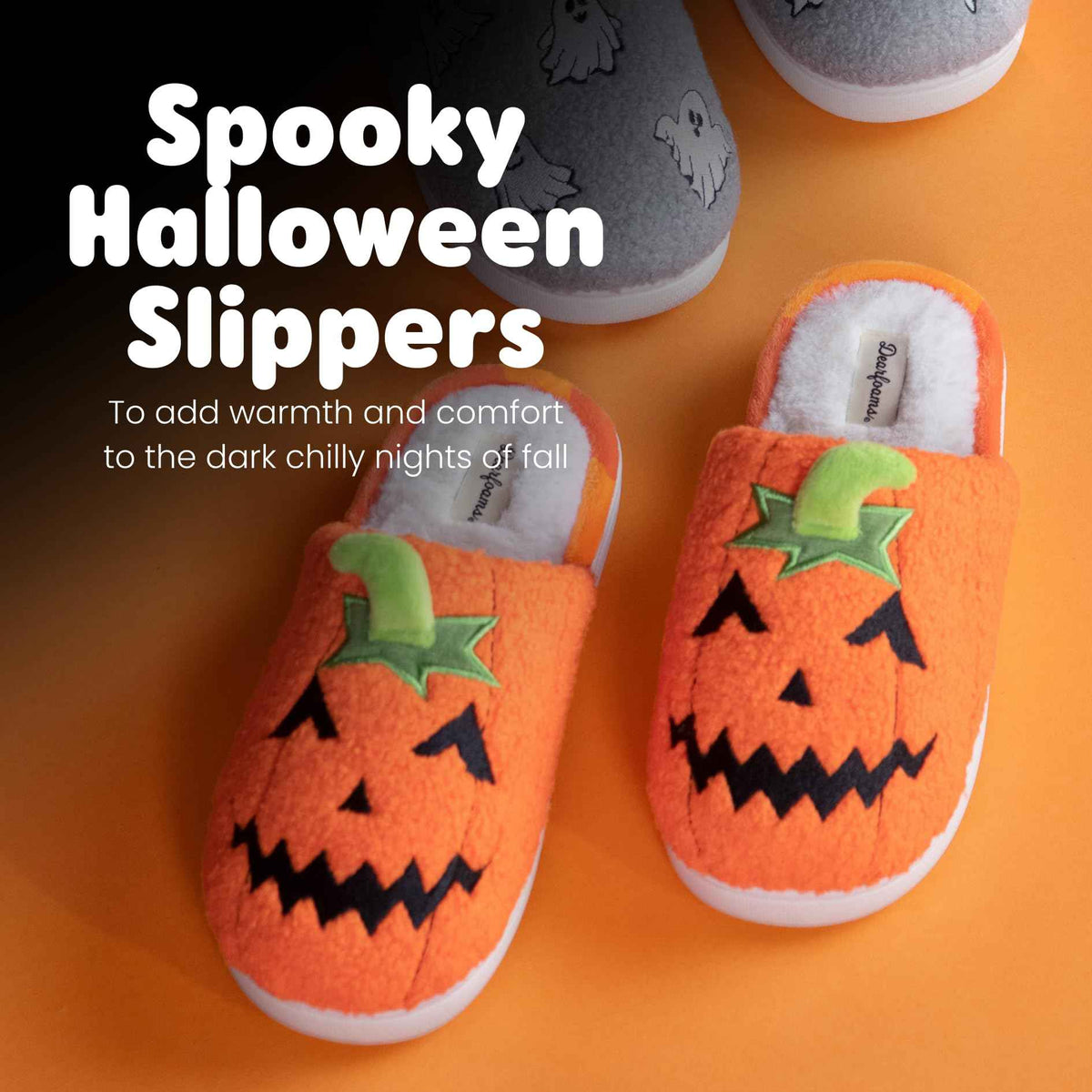 Dearfoams Unisex-Adult Spooky Fuzzy Halloween Pumpkin Jack O Lantern Slipper, Jack O Lantern, 13-14 Women/11-12 Men