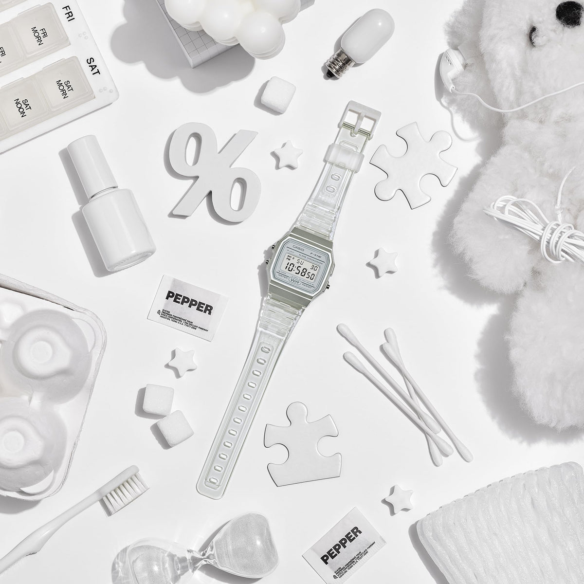 Casio Quartz Watch with Resin Strap, Clear, 20 (Model: F-91WS-7CF) 🍁 All In One Marketplace Canada
