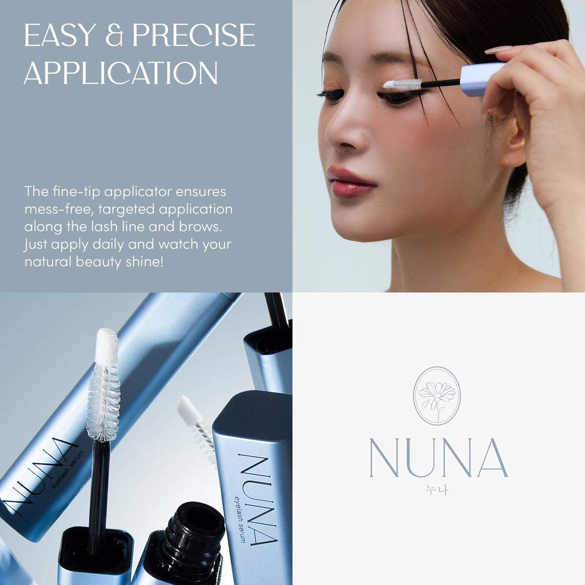 NUNA Eyelash Growth Support Serum 6ml – Eye Lash and Eyebrow Enhancing Serum for Women & Men with Biotin - Korean Multi Peptide & Natural Extracts – Promotes Fuller and Longer Lashes - 6 Month Supply 🍁 All In One Marketplace Canada