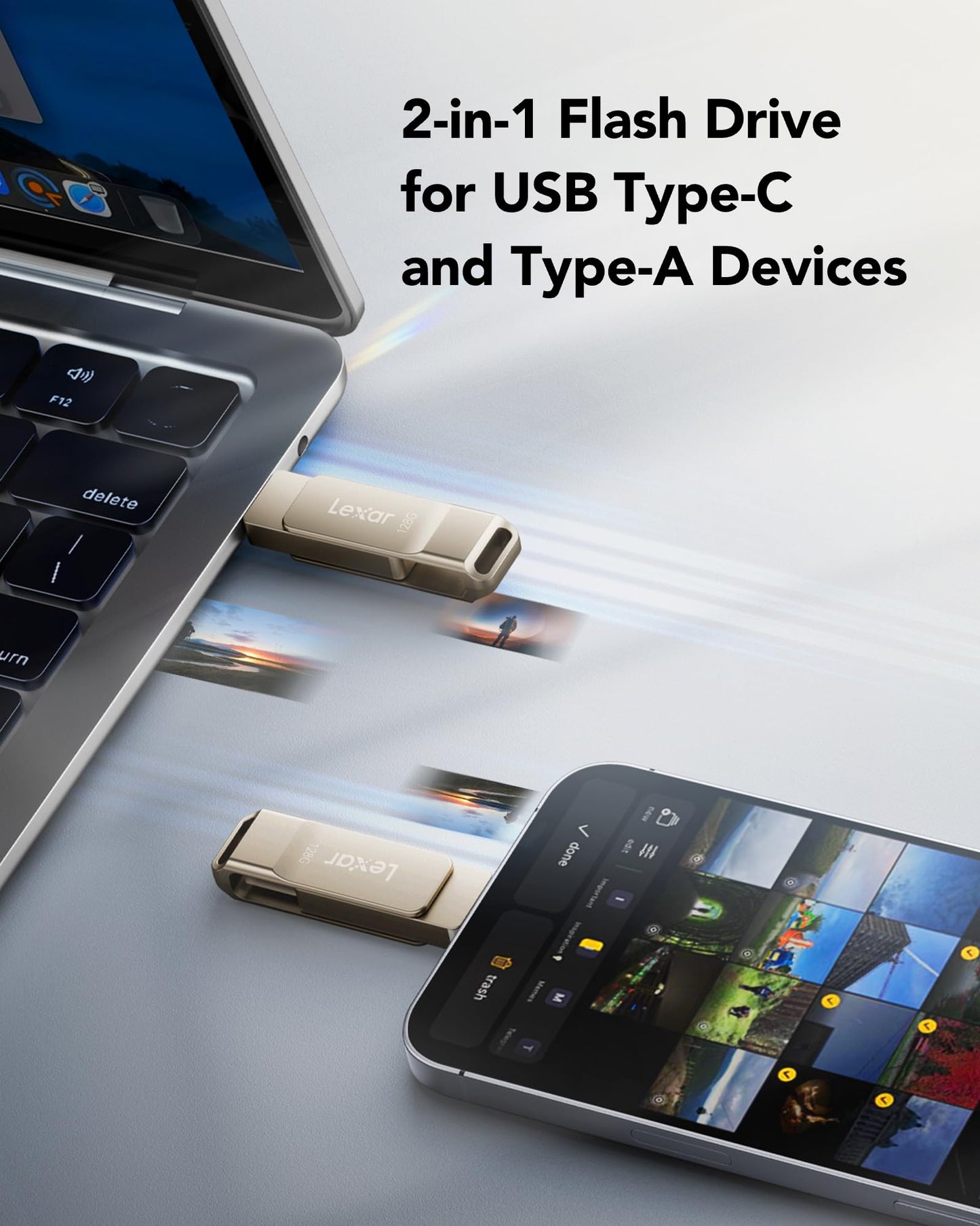 Lexar D40E 128GB Dual USB 3.2 Gen 1 Type-C Jump Drive, USB-C Flash Metal Housing Swivel Design Thumb Drive (Champagne Silver) 🍁 All In One Marketplace Canada