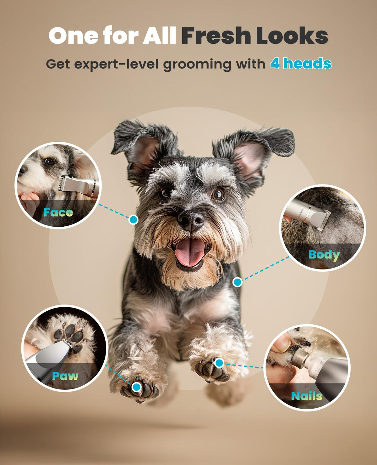 oneisall 4 in 1 Dog Grooming Kit with LCD Display, Dog Hair Trimmer for Paw Nail Grinder, Rechargeable Cordless Low Noise IPX7 Waterproof Pet Clippers 🍁 All In One Marketplace Canada