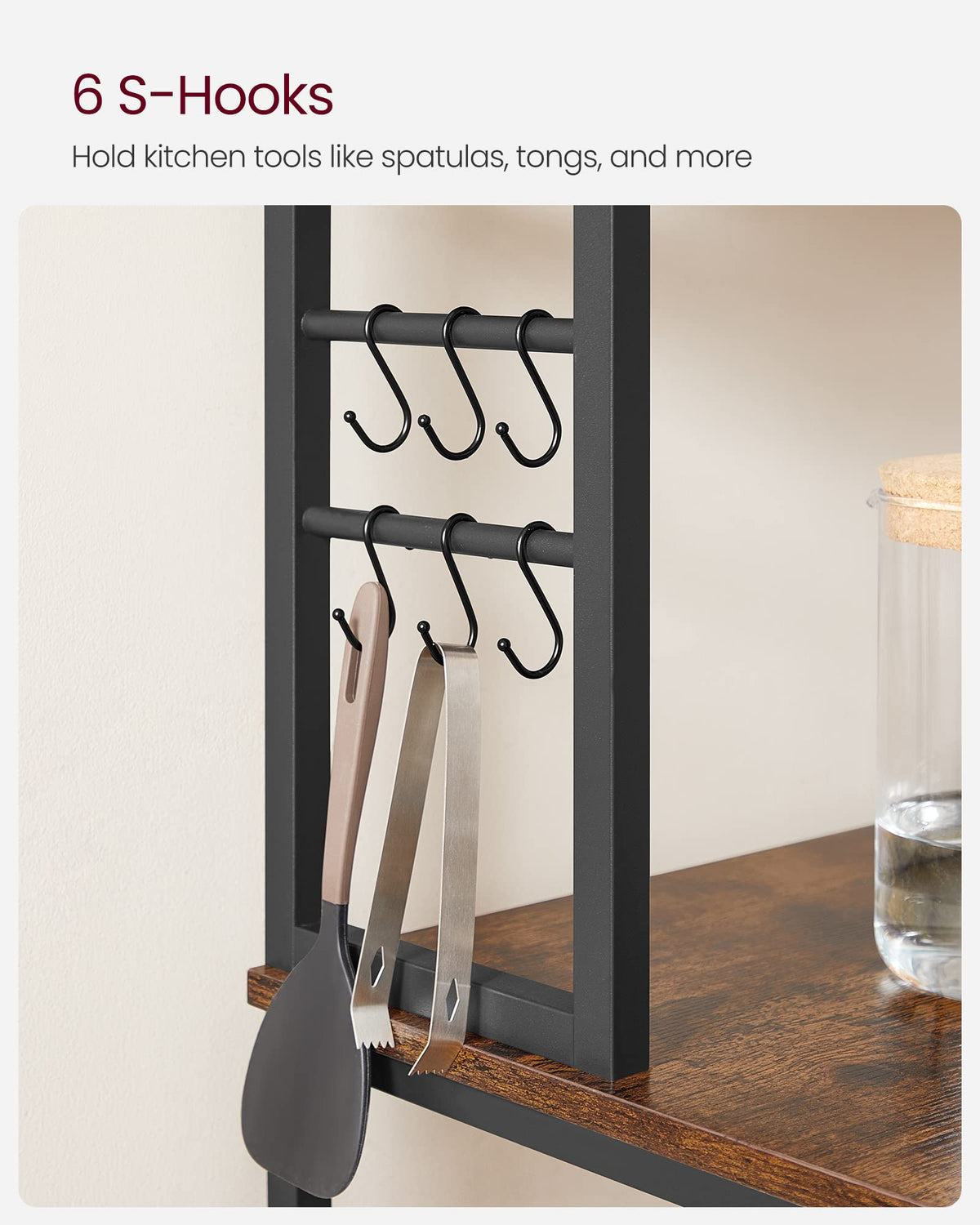VASAGLE Coffee Bar, Baker’s Rack for Kitchen with Storage, 6-Tier Kitchen Shelves with 6 Hooks, Microwave Stand, Industrial, 15.7 x 31.5 x 65.7 Inches, Rustic Brown and Black UKKS019B01 🍁 All In One Marketplace Canada