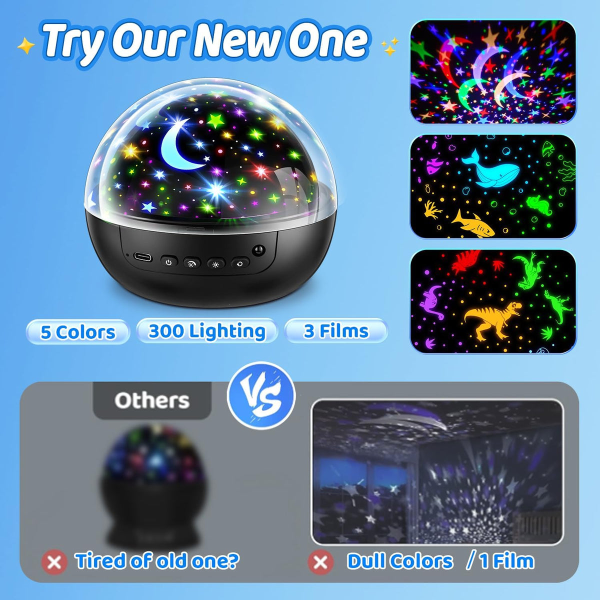 PIKOY Night Light for Kids,93 Lighting+3 Films Star Projector Night Light, Dimmable Remote Star Lights, 360° Sensory Projector Nightlight Glow in the Dark Stars, Toddler 3 Year Old Boy Toys for 3-5 🍁 All In One Marketplace Canada