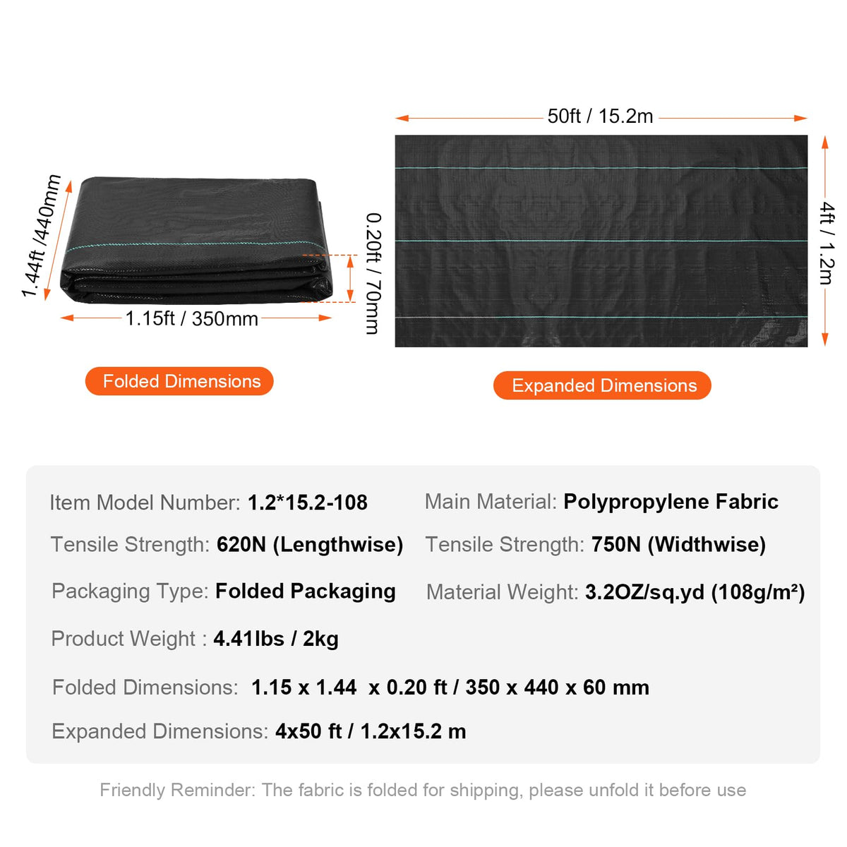 VEVOR Weed Barrier Landscape Fabric, 4*50FT Heavy Duty Garden Weed Fabric, Woven PP Weed Control Fabric, Driveway Fabric, Geotextile Fabric for Landscaping, Ground Cover, Weed Blocker Weed Mat, Black 🍁 All In One Marketplace Canada