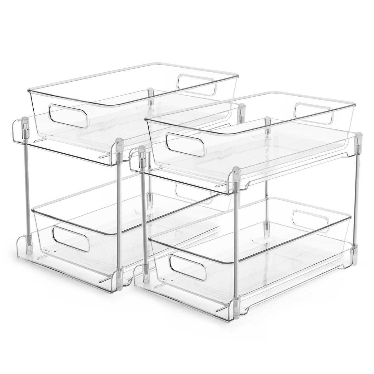 2 Tier Bathroom Organizer, Vtopmart 2 Pack Clear Under Sink Organizers Vanity Counter Storage Container, Medicine Cabinet Drawers Bins, Pull-Out Organization with Track for Pantry, Kitchen 🍁 All In One Marketplace Canada