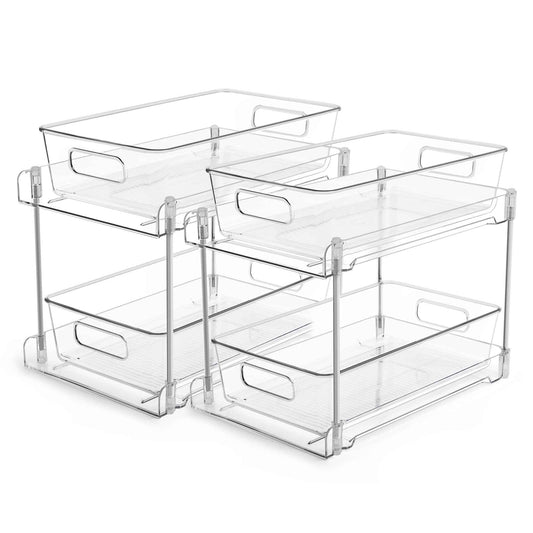 2 Tier Bathroom Organizer, Vtopmart 2 Pack Clear Under Sink Organizers Vanity Counter Storage Container, Medicine Cabinet Drawers Bins, Pull-Out Organization with Track for Pantry, Kitchen 🍁 All In One Marketplace Canada