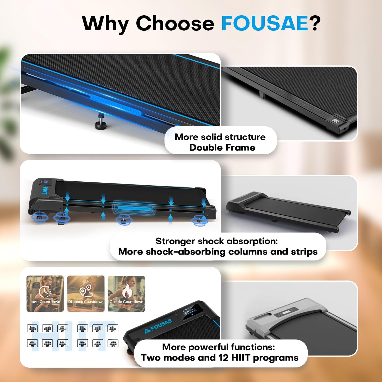 Walking Pad with 9% Incline, FOUSAE 3 in 1 6.2 MPH Treadmill for Home with Double Frame 330 LB Weight Capacity, 2.5 HP Under Desk Walking Pad Treadmill with 12 HIIT Programs, Magnetic Remote Control 🍁 All In One Marketplace Canada