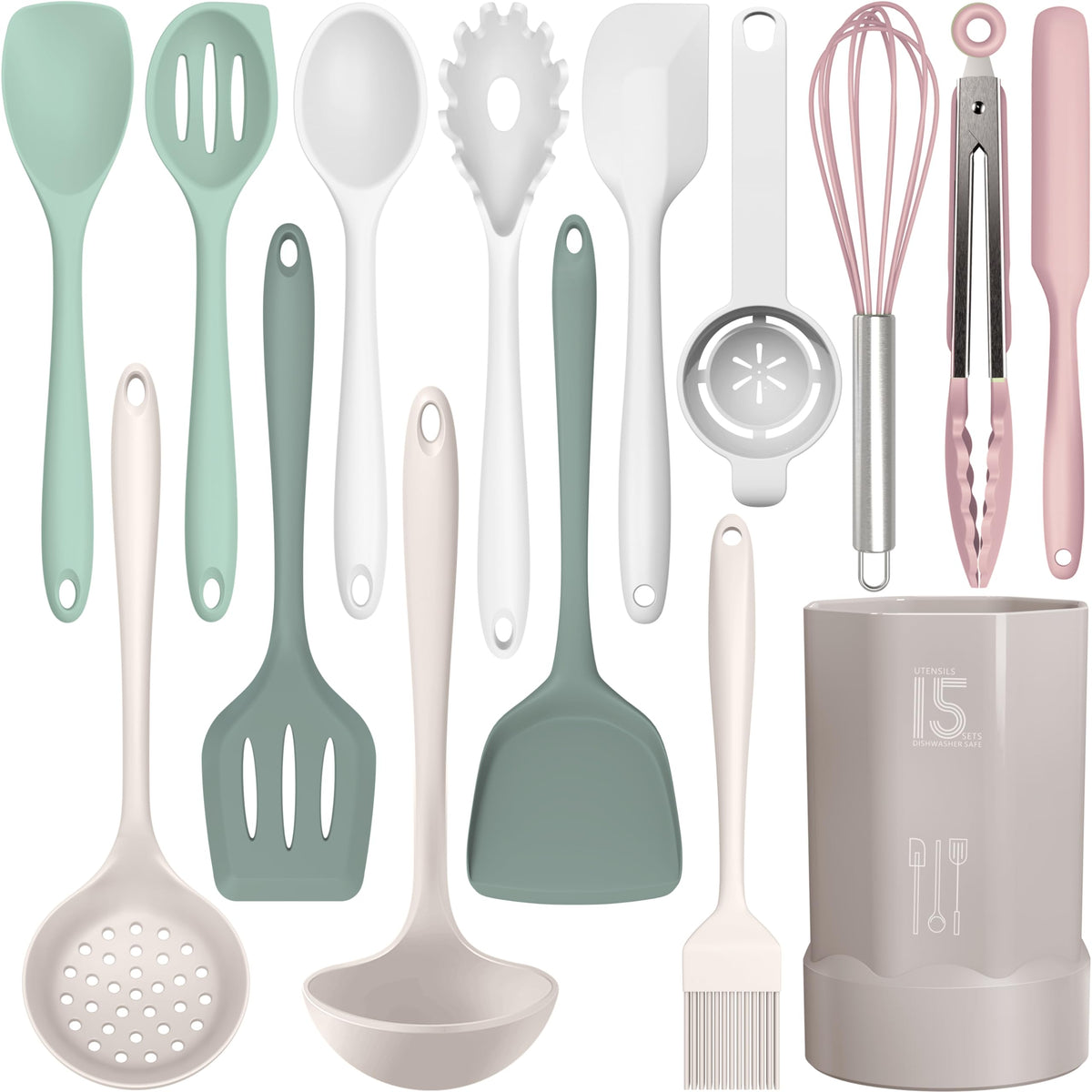 Silicone Cooking Utensils Set - 446°F Heat Resistant Silicone Kitchen Utensils,Spatula,Spoon, All Clad Kitchen Utensil Sets Gadgets Tools for Nonstick Cookware,Dishwasher Safe BPA Free (Multicolor) 🍁 All In One Marketplace Canada