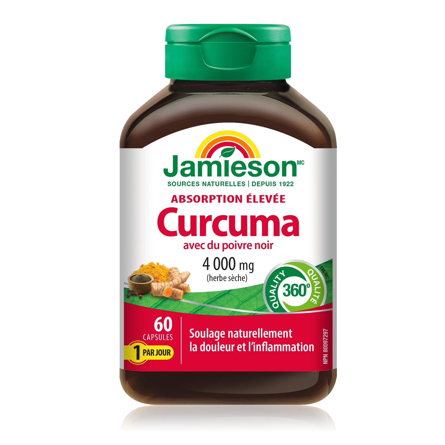 Jamieson Turmeric 4,000 mg, with Black Pepper, 60 Vegetarian Capsules, Natural Joint Pain Relief, Supports Inflammation, Helps with Digestion. High Absorption, Non-GMO, Proudly Canadian 🍁 All In One Marketplace Canada