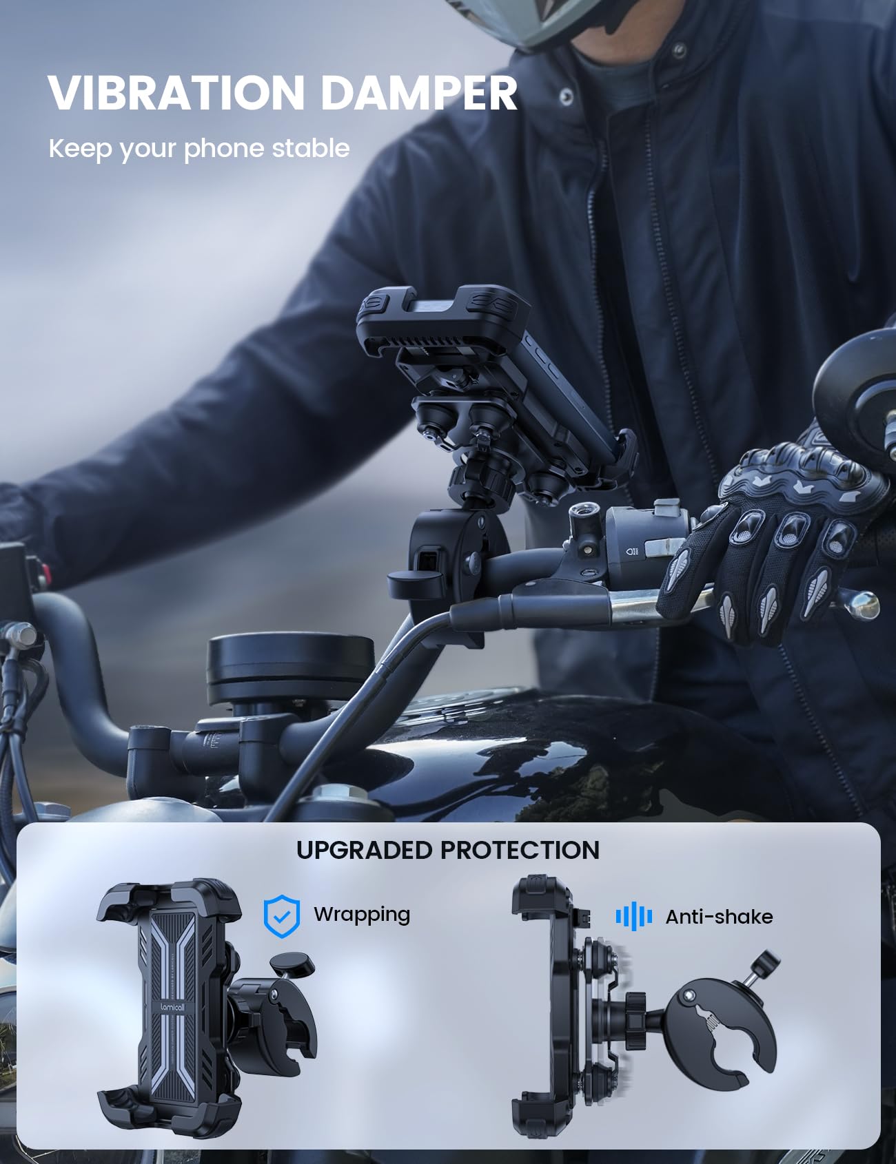 Lamicall Motorcycle Phone Mount Holder - [Dual Vibration Dampener] Anti Shake Motorcycle Phone Mount with Upgraded Handlebar Clamp, Bike Phone Mount for iPhone 14 15 Pro Max 16 17 Pro, 4.7-6.7" Phone 🍁 All In One Marketplace Canada