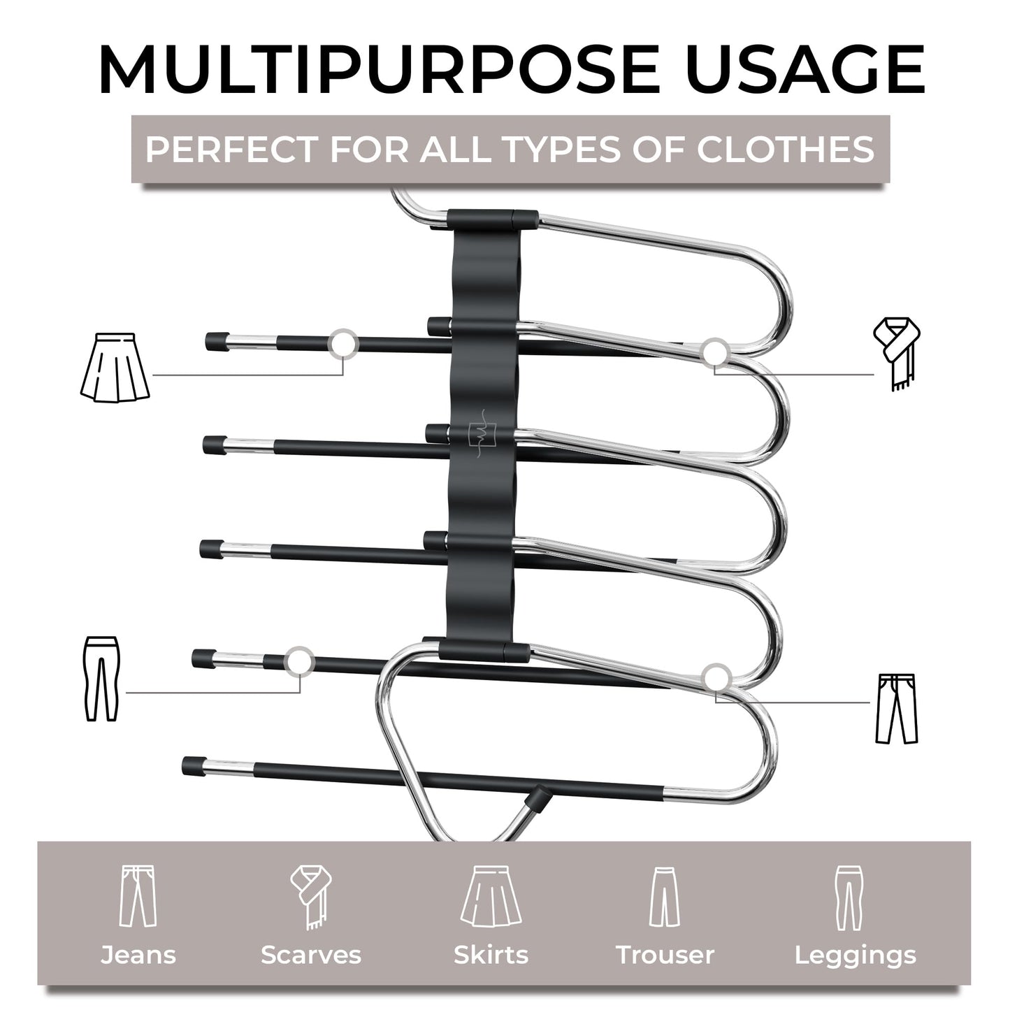 MORALVE Pants Hangers Space Saving - 2 Pack - Non-Slip Multi-Layer Space Saving Hangers - Multifunctional Clothing Rack for Closet Storage - Ideal for Jeans, Trousers, Skirts, Scarves & Slacks (Black) 🍁 All In One Marketplace Canada