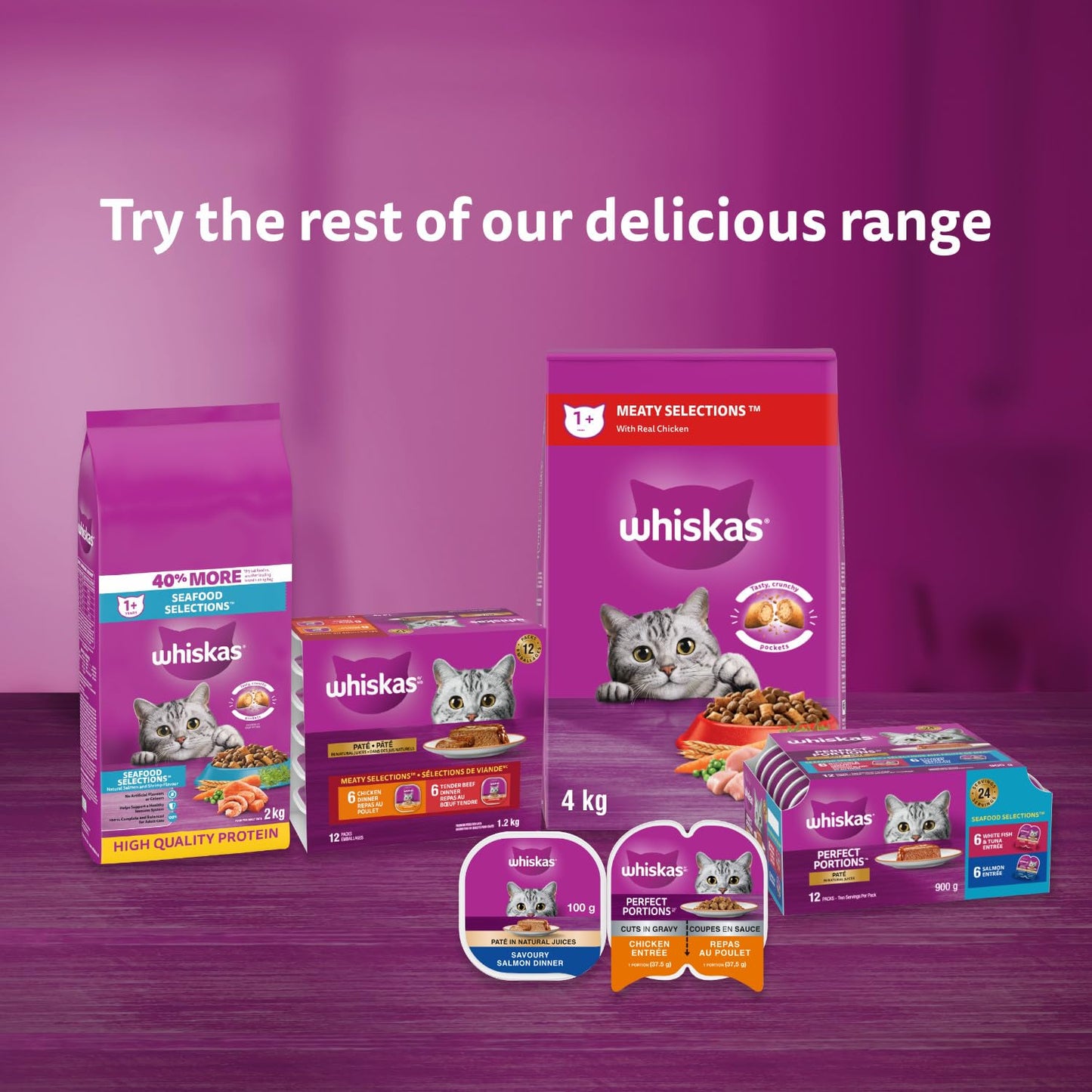 WHISKAS Salmon and Poultry Selections, Turkey, Chicken, and Savoury Salmon Dinner, Adult Wet Cat Food Paté in Natural Juices, 100g (24 Pack) 🍁 All In One Marketplace Canada