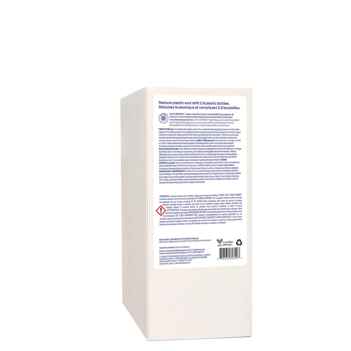 ATTITUDE Dish Soap Refill, EWG Verified, Plant-Based & Vegan Dishwashing Liquid, Naturally Derived, Made in Canada, Unscented, 2 Liters 🍁 All In One Marketplace Canada