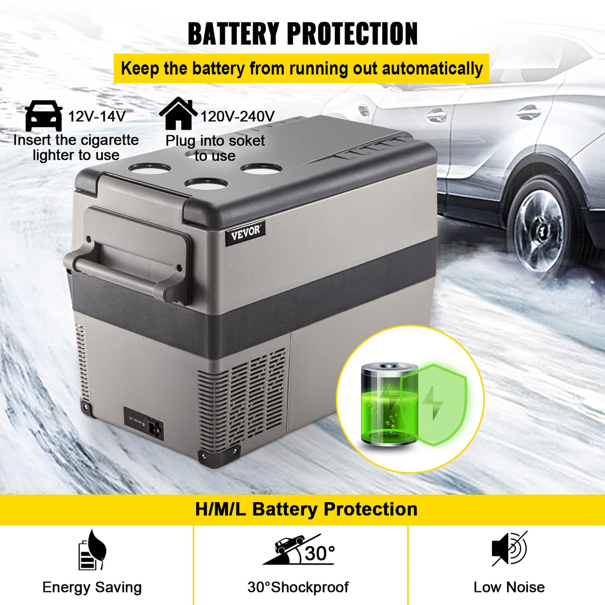 VEVOR 45L Portable Car Refrigerator 48 Quart LG Compact RV Fridge 12/24V DC & 110-240V AC Vehicle Car Truck Boat Mini Electric Freezer for Driving Travel Fishing Outdoor and Home Use -4°F-68°F, Grey 🍁 All In One Marketplace Canada