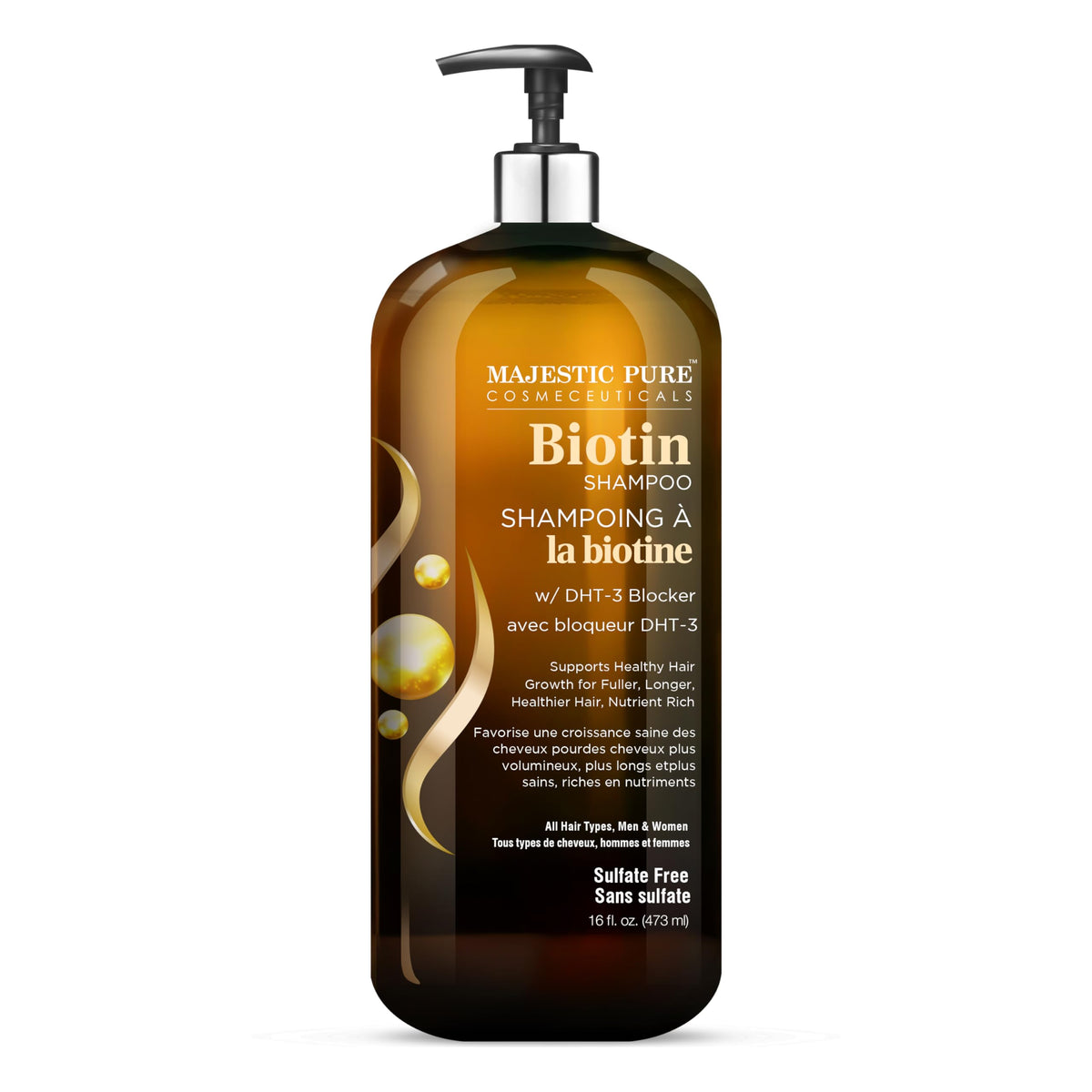 Majestic Pure Biotin Shampoo - Volumizing Shampoo for Hair Loss - with DHT-3 Blocker - Hydrating & Nourishing - Sulfate Free, for Men & Women - Thin Hair Shampoo - 16 fl oz 🍁 All In One Marketplace Canada