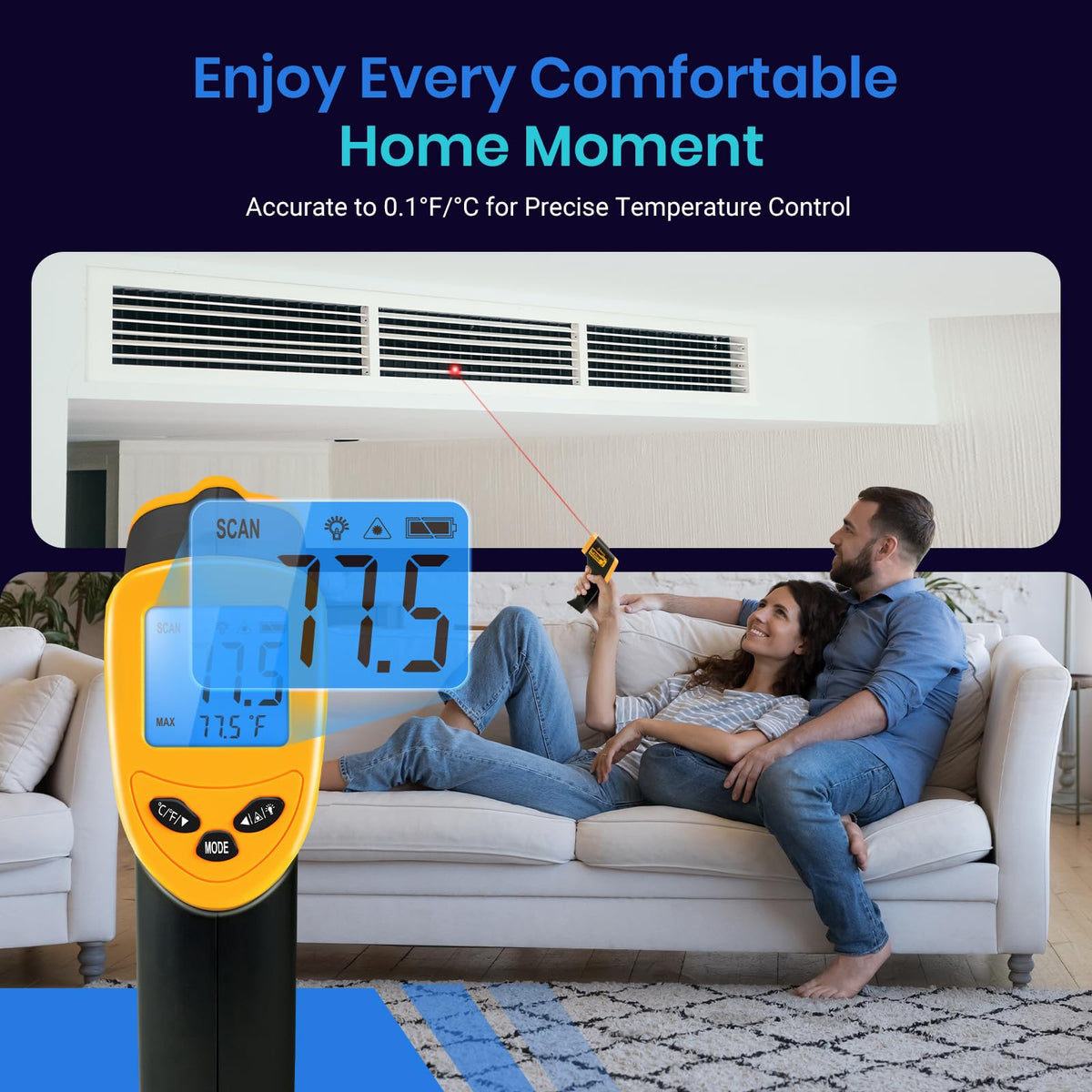 Etekcity Lasergrip 1080 Laser Thermometer Digital Infrared Thermometer Temperature Gun for Kitchen Cooking BBQ Grill and Bath Water, -58℉~1130℉ (-50℃～610℃), Yellow and Black 🍁 All In One Marketplace Canada