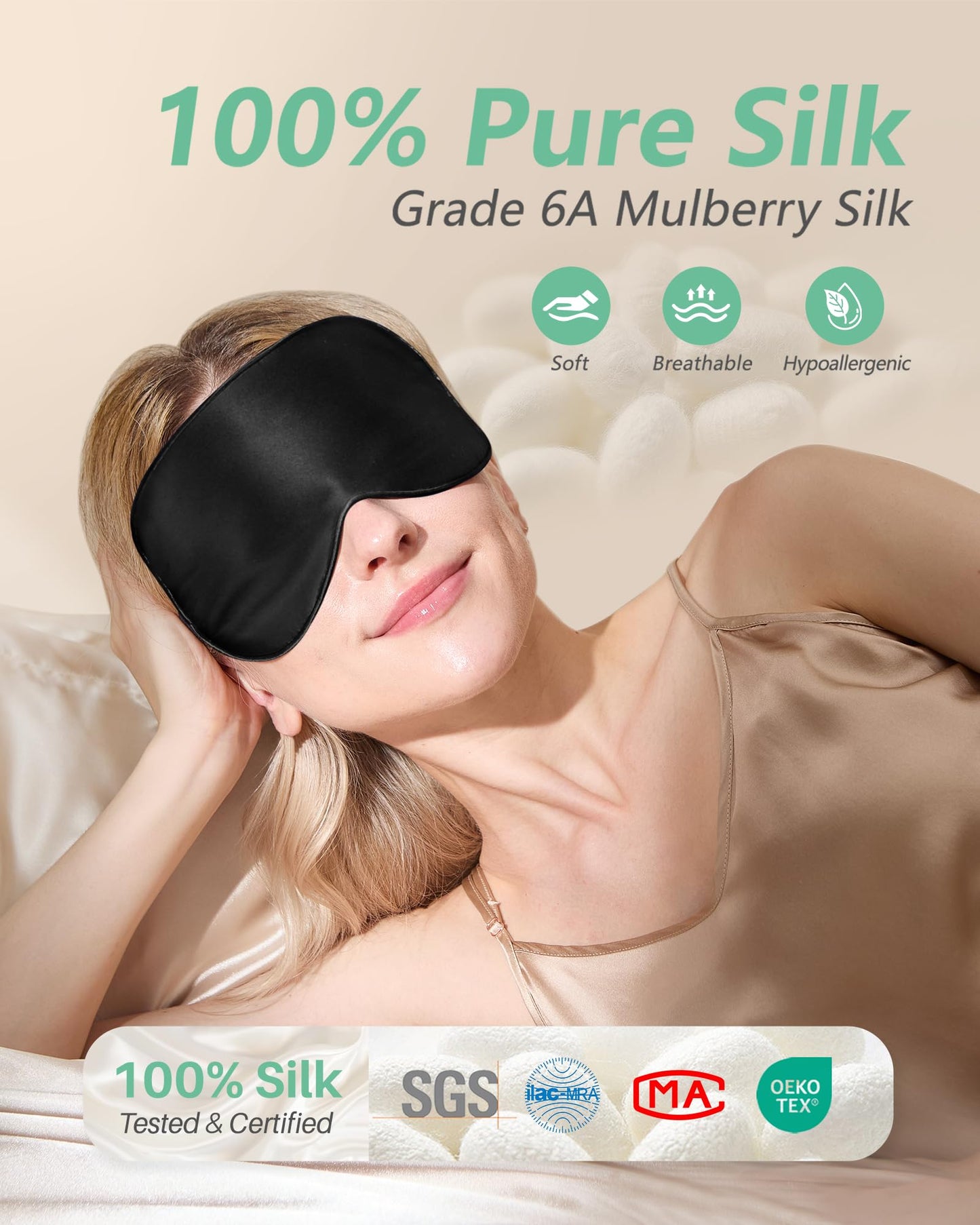 BeeVines Silk Sleep Mask for Men, 2 Pack 100% Natural Mulberry Silk Eye Mask with Adjustable Strap, Sleeping Aid Blindfold for Nap, Soft Eye Sleep Shade Cover, 100% Blocks Light Reduces Puffy Eyes (Black) 🍁 All In One Marketplace Canada