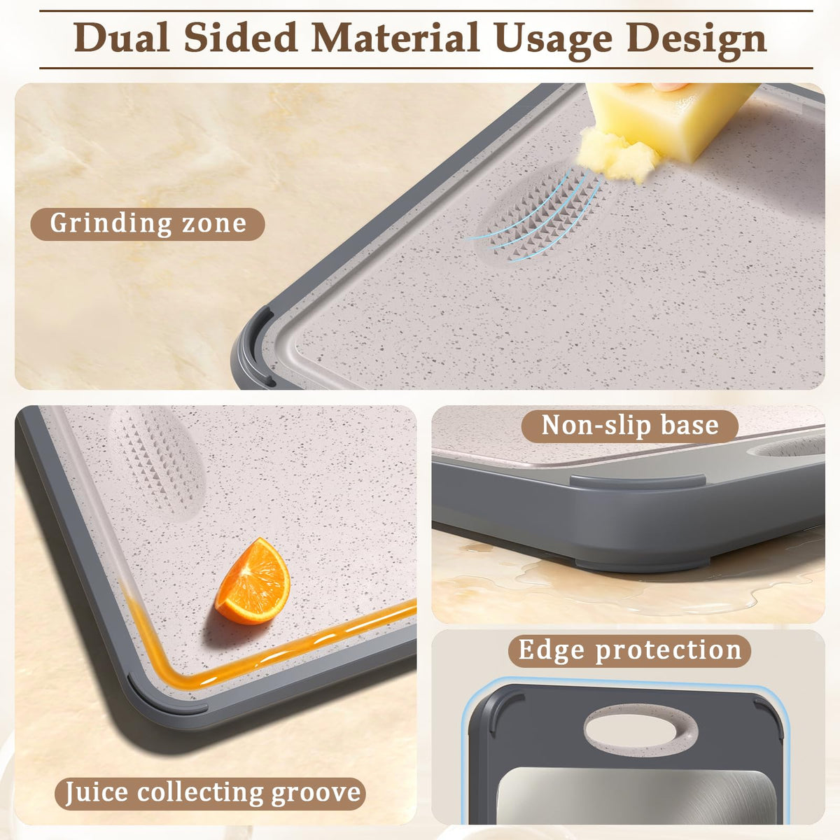 GUANCI Cutting Board for Kitchen Double Sided 304 Stainless Steel Chopping Board Food-Grade Stainless Steel and Wheat Straw PP Large Size 16”×11” Easy to Clean 🍁 All In One Marketplace Canada