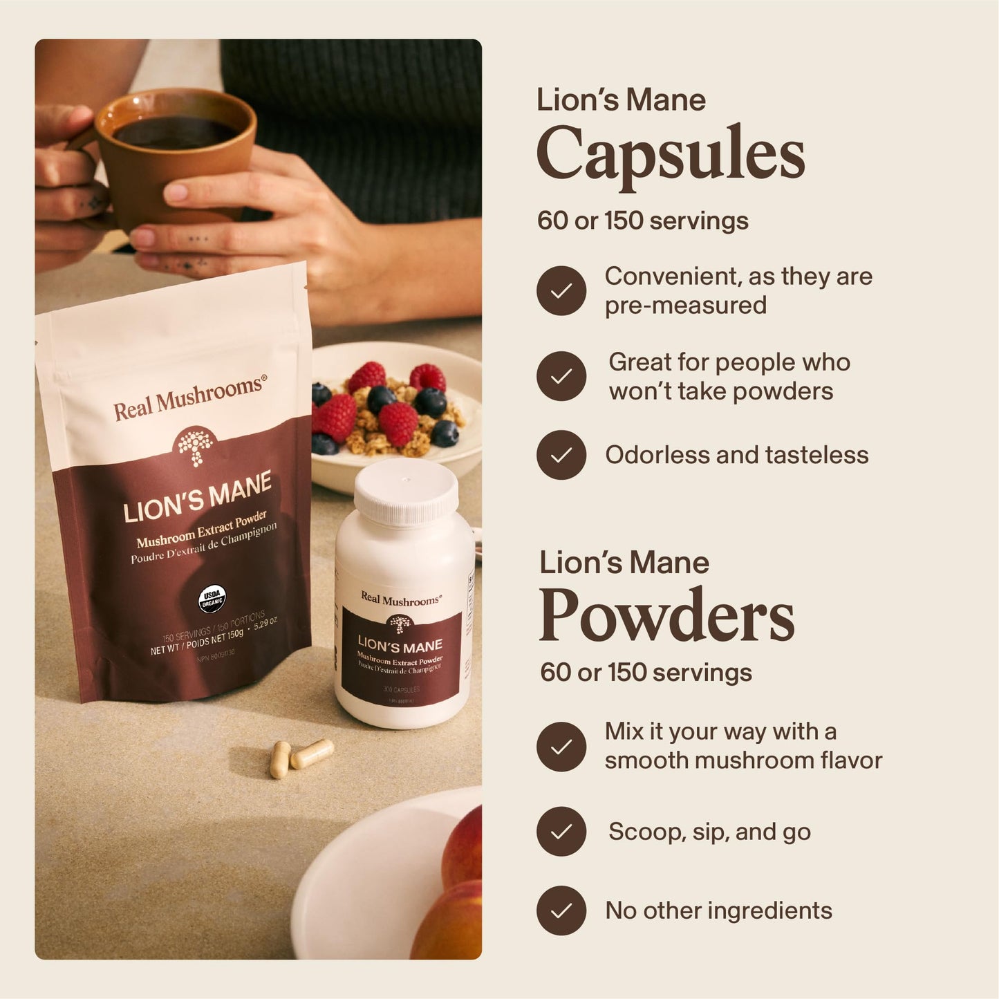 Real Mushrooms Lions Mane Capsules- Organic Mushroom Extract With Immunomodulating Properties Antioxidants - Vegan Supplement, 300 Capsules 🍁 All In One Marketplace Canada