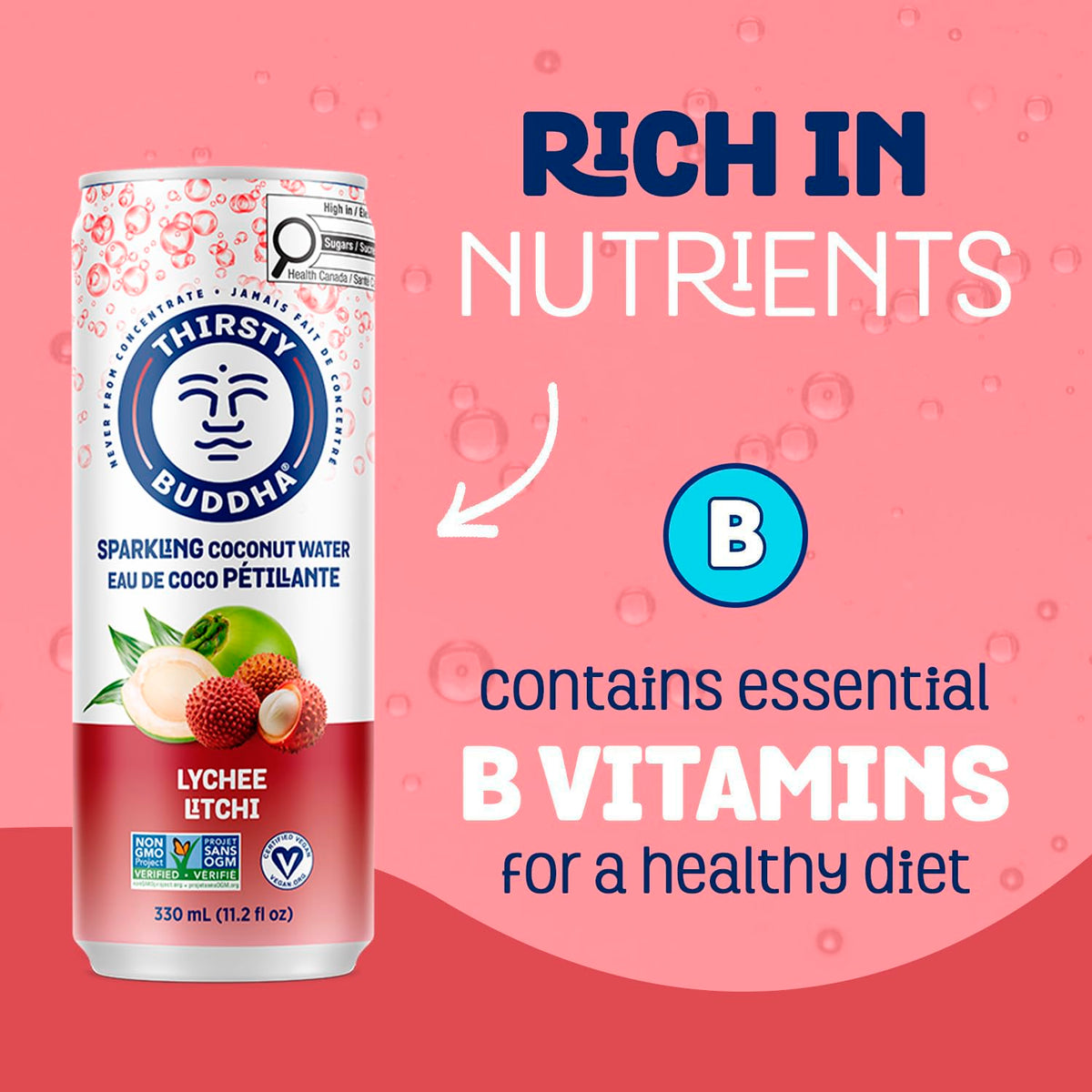 THIRSTY BUDDHA Sparkling Coconut Water with Lychee, No Added Sugar, Pure Coco Drink, Natural Fruit Flavour, Electrolyte & Nutrient-Rich, 12 Pack, (12/330ml) 🍁 All In One Marketplace Canada