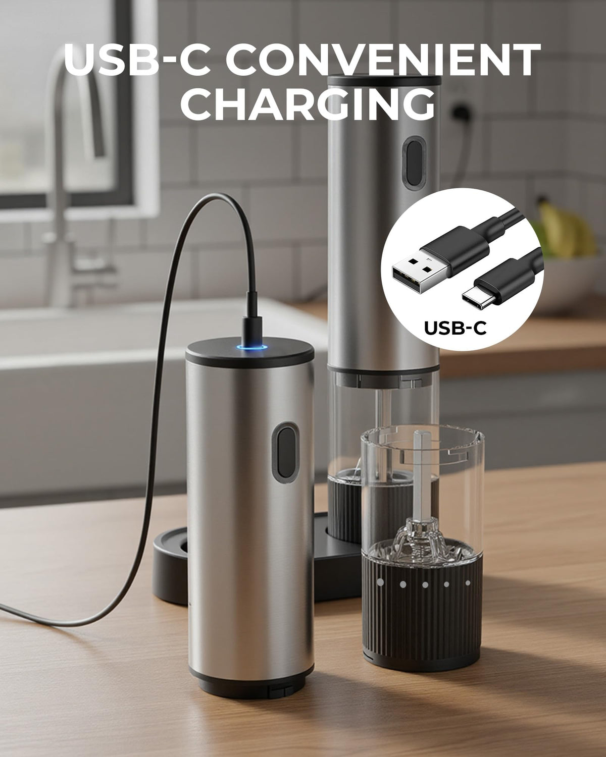 Salt and Pepper Grinder Set, Automatic Salt and Pepper Grinder, USB-C Rechargeable with 5 Adjustable Coarseness, One Hand Operation 🍁 All In One Marketplace Canada