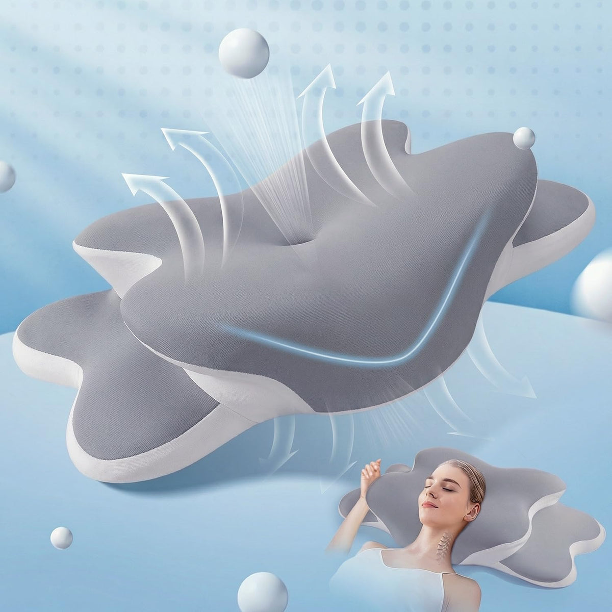 Sleep Apnea Pillow with Neck Pain & Snoring Relief -Orthopedic Cervical Pillow, Ergonomic Contour Memory Foam Pillow for Side,Back,Stomach Sleepers,Dreamers (Gray, Queen Size) 🍁 All In One Marketplace Canada