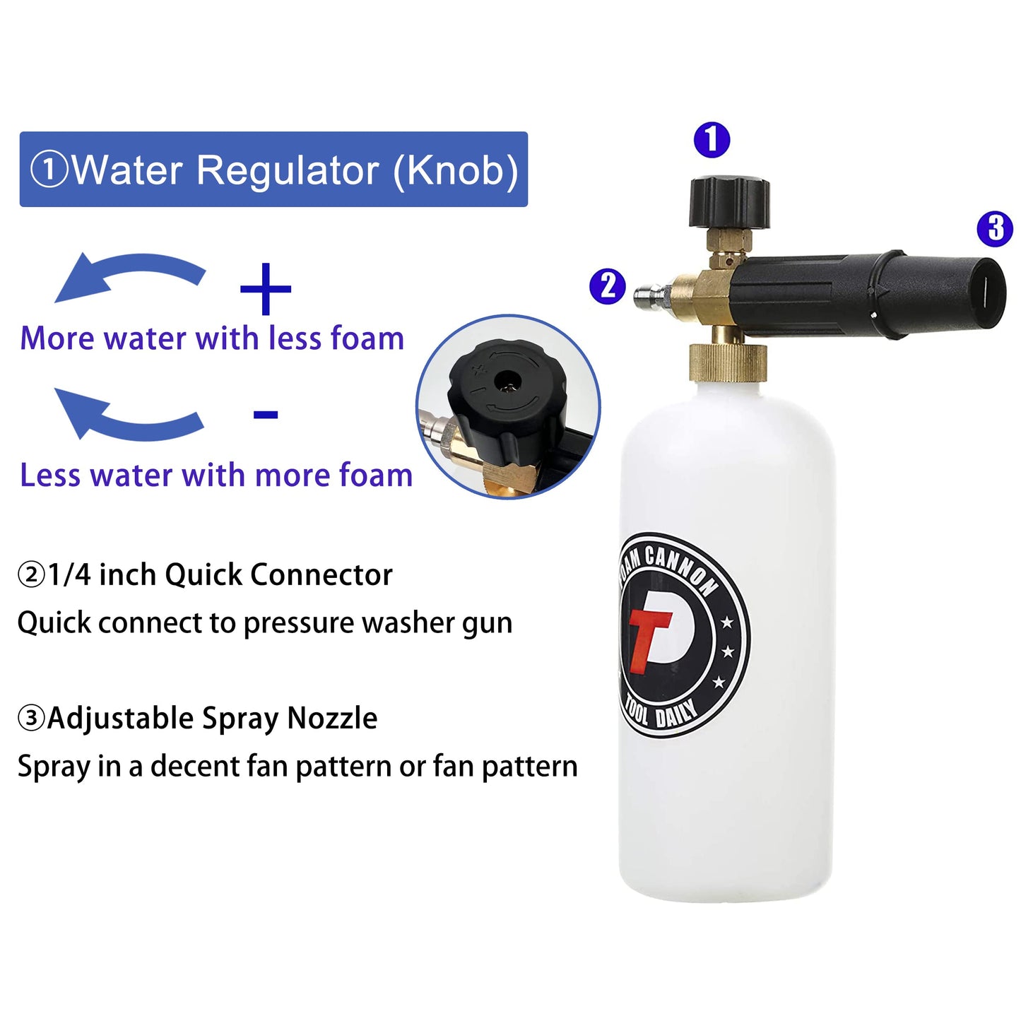 Tool Daily Foam Cannon with 1/4’’ Quick Connector, 1 Liter, 5 Pressure Washer Nozzle Tips 🍁 All In One Marketplace Canada