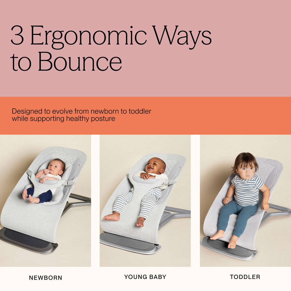 Ergobaby Evolve 3-in-1 Bouncer Seat for Babies and Toddlers 5.5-25lbs - Multi Position Baby Rocker Seat with Adjustable Heights, Secure Harness, Newborn Insert - Midnight Blue 🍁 All In One Marketplace Canada